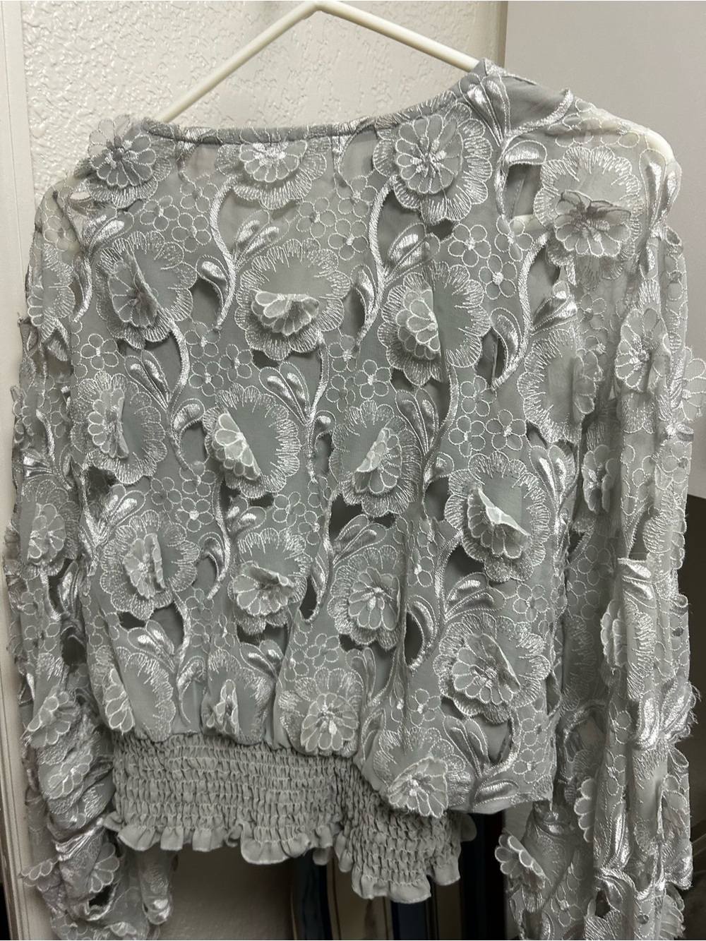 Women’s Light Gray Floral Lace Blouse
